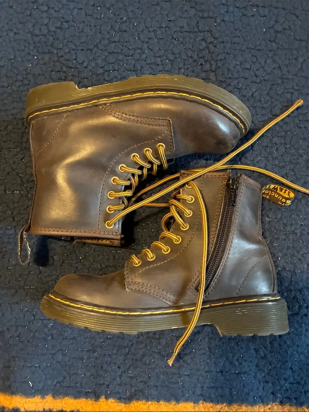 Dr. Martens Kids Brown Boots with Yellow Laces